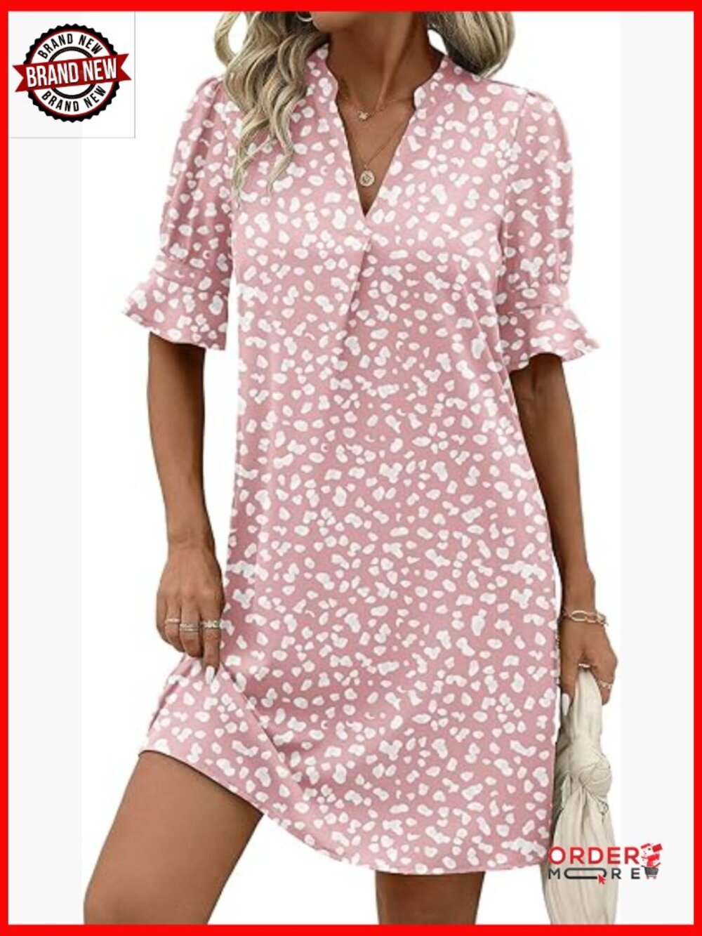 V Neck Ruffle Sleeve Loose Shift Dress Hawaiian Sundress Beach Vacation